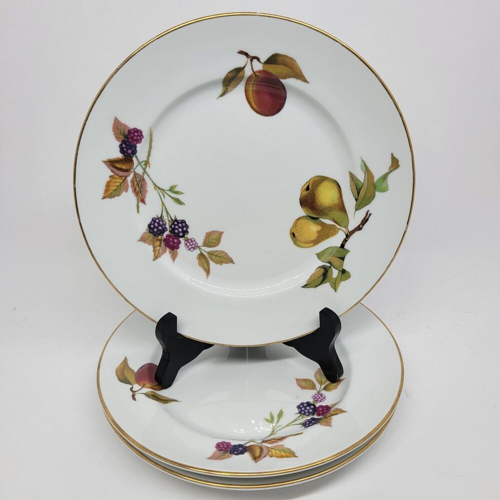 Royal Worcester Evesham Gold 3 Salad Plates 8 1/4" Fine Porcelain Made England